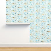 18-10J Baby Blue Bird Robin Floral Watercolor || Flower Orange Taupe Brown Cream Teal Modern Farmhouse _ Miss Chiff Designs