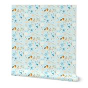 18-10J Baby Blue Bird Robin Floral Watercolor || Flower Orange Taupe Brown Cream Teal Modern Farmhouse _ Miss Chiff Designs