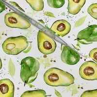 Watercolor Avocado on white background