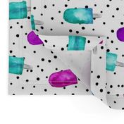 (large scale) watercolor popsicles - purple and teal with dots (90)