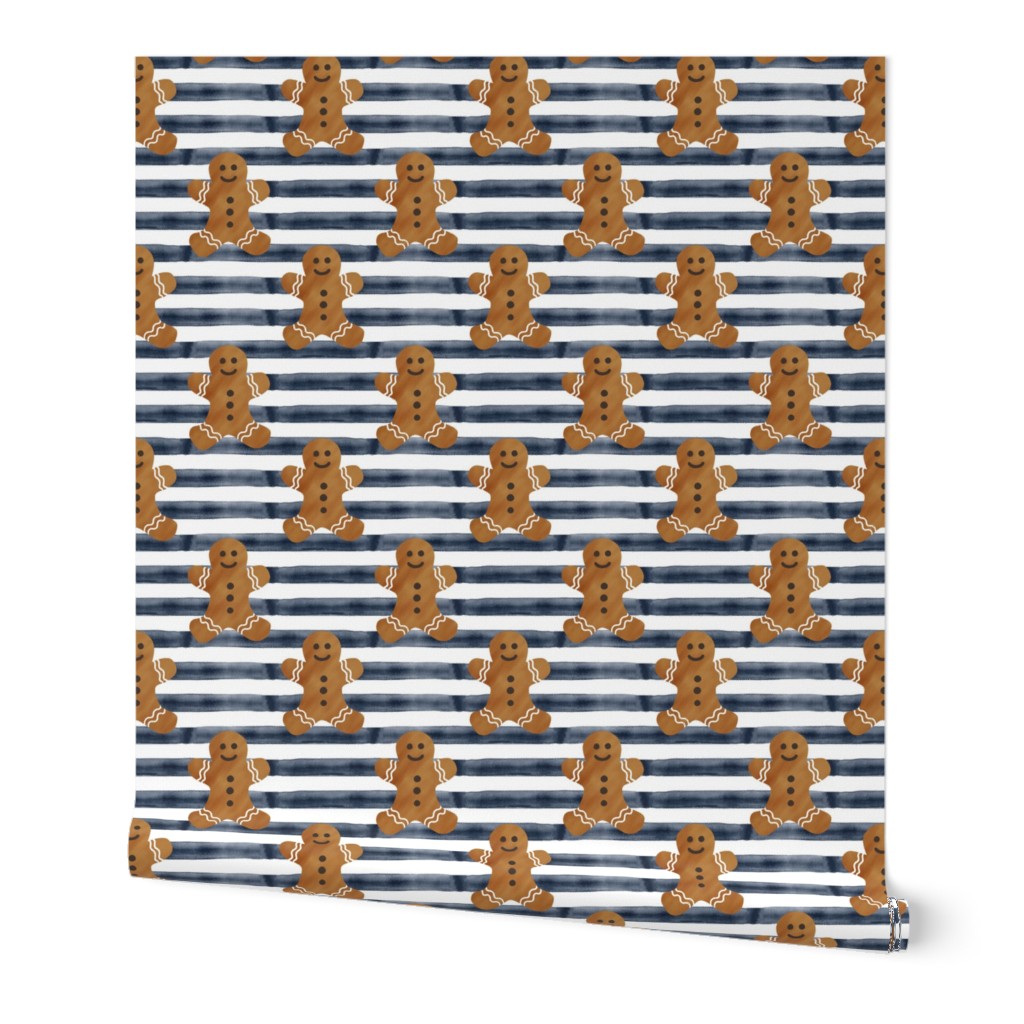 gingerbread man on navy stripes