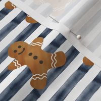 gingerbread man on navy stripes