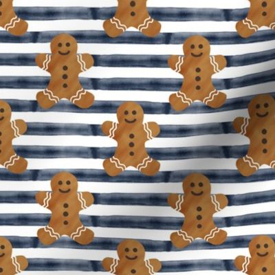 gingerbread man on navy stripes