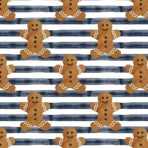 gingerbread man on navy stripes