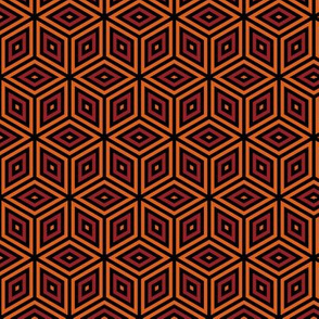 Geometric Pattern: Nested Cubes: Orange/Red