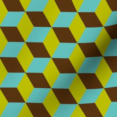 Geometric Pattern: 3D Cube: Blue/Green