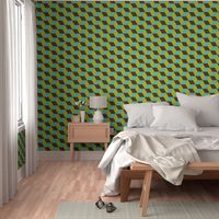 Geometric Pattern: 3D Cube: Blue/Green