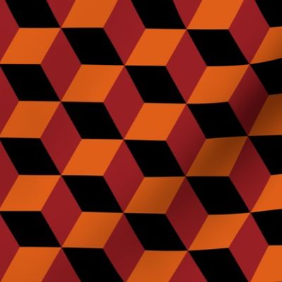Geometric Pattern: 3D Cube: Red/Orange