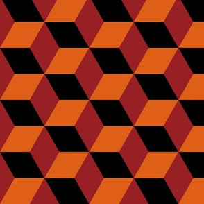 Geometric Pattern: 3D Cube: Red/Orange