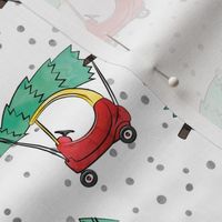 kids car with Christmas tree - watercolor w/ snow