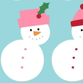 snowmen / snowpeople LG blue pink red holly hats - christmas wish collection