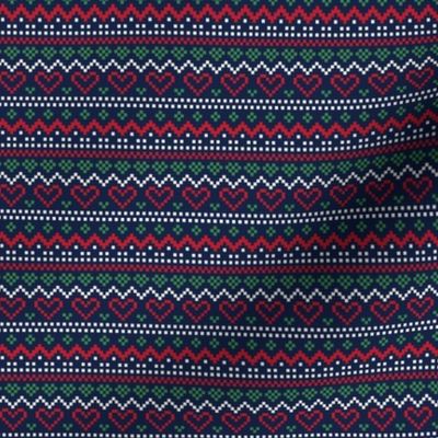 fair isle hearts red green on navy - christmas knits