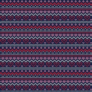 fair isle hearts red pink on navy - christmas knits