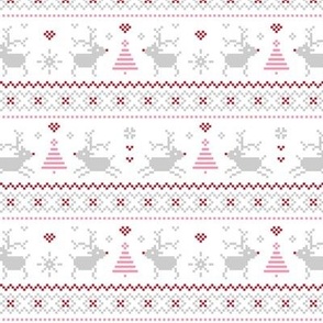 fair isle reindeer red pink - christmas knits