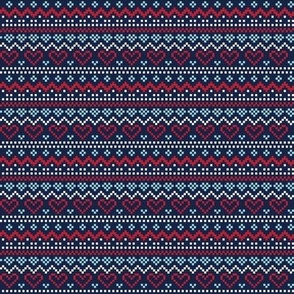 fair isle hearts red blue on navy - christmas knits