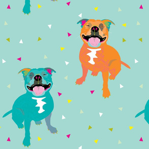 Happy Staffy LARGE / staffordshire bull terrier party bright funny smiling dogs