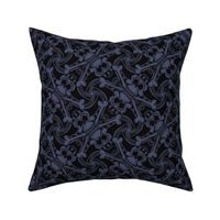 ★ SKULL PLAID ★ Black & Denim Indigo Blue - Large Scale / Collection : Pirates Tessellations - Skull and Crossbones Prints