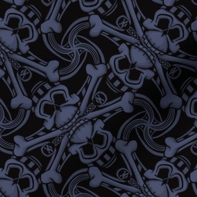 ★ SKULL PLAID ★ Black & Denim Indigo Blue - Large Scale / Collection : Pirates Tessellations - Skull and Crossbones Prints