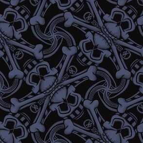 ★ SKULL PLAID ★ Black & Denim Indigo Blue - Large Scale / Collection : Pirates Tessellations - Skull and Crossbones Prints