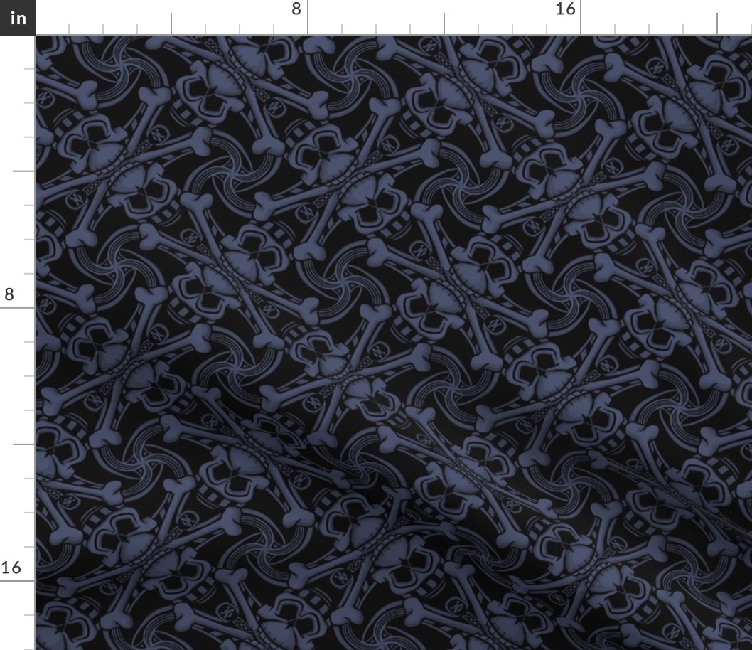 ★ SKULL PLAID ★ Black & Denim Indigo Blue - Large Scale / Collection : Pirates Tessellations - Skull and Crossbones Prints