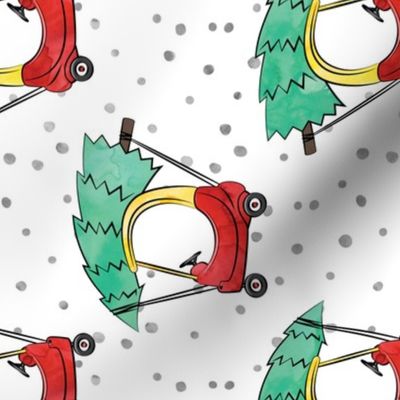 (large scale) kids car with Christmas tree - watercolor w/ snow (90)