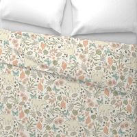 Autumn Pastel - Large - Cream … woodland, baby, nursery, pastel, bear, fox, bird, moth, butterfly, blush, peach, aqua, mint, toile