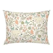 Autumn Pastel - Large - Cream … woodland, baby, nursery, pastel, bear, fox, bird, moth, butterfly, blush, peach, aqua, mint, toile