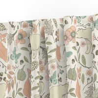 Autumn Pastel - Large - Cream … woodland, baby, nursery, pastel, bear, fox, bird, moth, butterfly, blush, peach, aqua, mint, toile