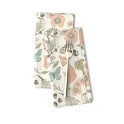 Autumn Pastel - Large - Cream … woodland, baby, nursery, pastel, bear, fox, bird, moth, butterfly, blush, peach, aqua, mint, toile