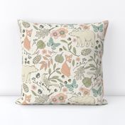 Autumn Pastel - Large - Cream … woodland, baby, nursery, pastel, bear, fox, bird, moth, butterfly, blush, peach, aqua, mint, toile