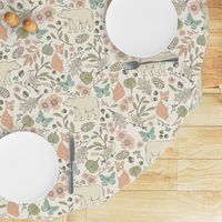 Autumn Pastel - Large - Cream … woodland, baby, nursery, pastel, bear, fox, bird, moth, butterfly, blush, peach, aqua, mint, toile