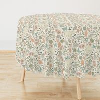 Autumn Pastel - Large - Cream … woodland, baby, nursery, pastel, bear, fox, bird, moth, butterfly, blush, peach, aqua, mint, toile