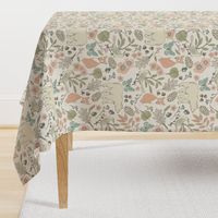 Autumn Pastel - Large - Cream … woodland, baby, nursery, pastel, bear, fox, bird, moth, butterfly, blush, peach, aqua, mint, toile