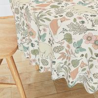 Autumn Pastel - Large - Cream … woodland, baby, nursery, pastel, bear, fox, bird, moth, butterfly, blush, peach, aqua, mint, toile