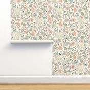 Autumn Pastel - Large - Cream … woodland, baby, nursery, pastel, bear, fox, bird, moth, butterfly, blush, peach, aqua, mint, toile