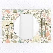 Autumn Pastel - Large - Cream … woodland, baby, nursery, pastel, bear, fox, bird, moth, butterfly, blush, peach, aqua, mint, toile