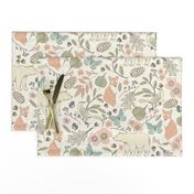 Autumn Pastel - Large - Cream … woodland, baby, nursery, pastel, bear, fox, bird, moth, butterfly, blush, peach, aqua, mint, toile