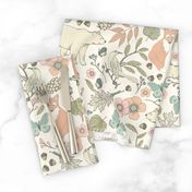 Autumn Pastel - Large - Cream … woodland, baby, nursery, pastel, bear, fox, bird, moth, butterfly, blush, peach, aqua, mint, toile