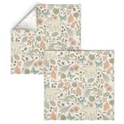 Autumn Pastel - Large - Cream … woodland, baby, nursery, pastel, bear, fox, bird, moth, butterfly, blush, peach, aqua, mint, toile