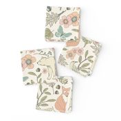 Autumn Pastel - Large - Cream … woodland, baby, nursery, pastel, bear, fox, bird, moth, butterfly, blush, peach, aqua, mint, toile