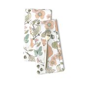 Autumn Pastel - Large - White … woodland, baby, nursery, bear, fox, bird, butterfly, moth, blush, aqua, toile