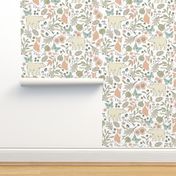 Autumn Pastel - Large - White … woodland, baby, nursery, bear, fox, bird, butterfly, moth, blush, aqua, toile