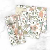 Autumn Pastel - Large - White … woodland, baby, nursery, bear, fox, bird, butterfly, moth, blush, aqua, toile