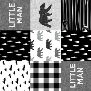 little man with bears -  patchwork quilt top || monochrome (9