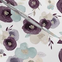 Purple, Teal, & Silver Watercolour Floral - Large Scale