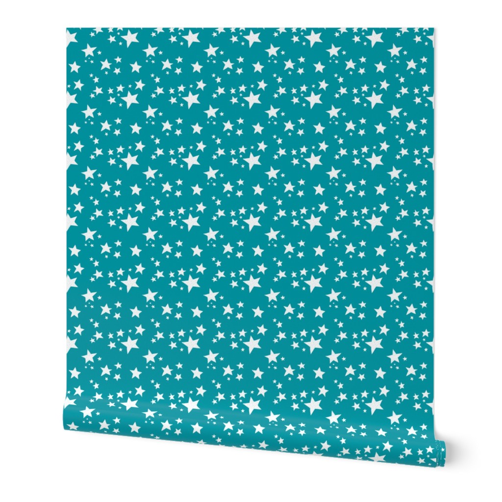 Scattered Doodle Stars on Teal