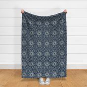 Navy and cream dirty denim textured boho print small