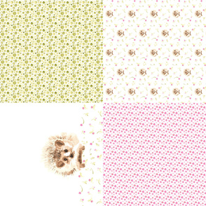 17-02A 54" Hedgehog Floral Tea Towel Panel Cute Animal