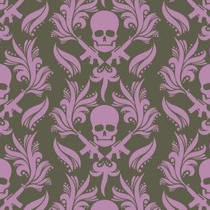 Damask skulls Smoky-Grape-in-Bronze-Mist