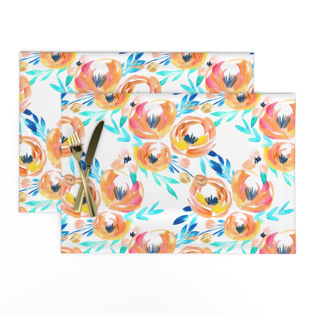 Summer Tropics Peach Turquoise Blue Floral 